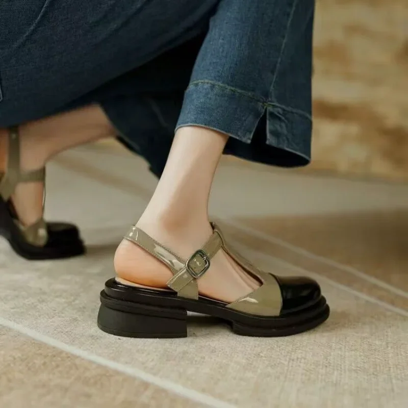 Ladies Shoes Round Toe Tip Sandals for Women Chunky Summer 2024 Platform Footwear Closed Thick Heel Block Outdoor Anti Slip Hot