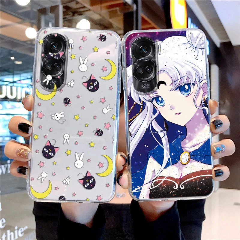 Capas de telefone transparentes para Honor 90 Lite, marinheiros, luas, coelho, menina, gato, anime, impresso, transparente, silicone