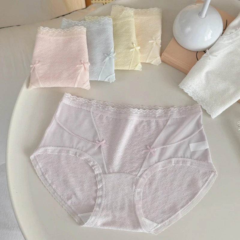 Women's Briefs Spring and Summer Lace Sexy Stitching Hip Waist Comfortable 10A Antibacterial Mulberry Silk Crotch Women Panties
