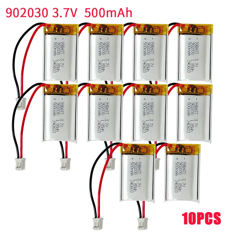 10 Pcs 500mAh 3.7V 902030 902035 902530 092030 Battery Lipo Polymer Lithium Battery for Bluetooth Headset Selfie Stick Toy