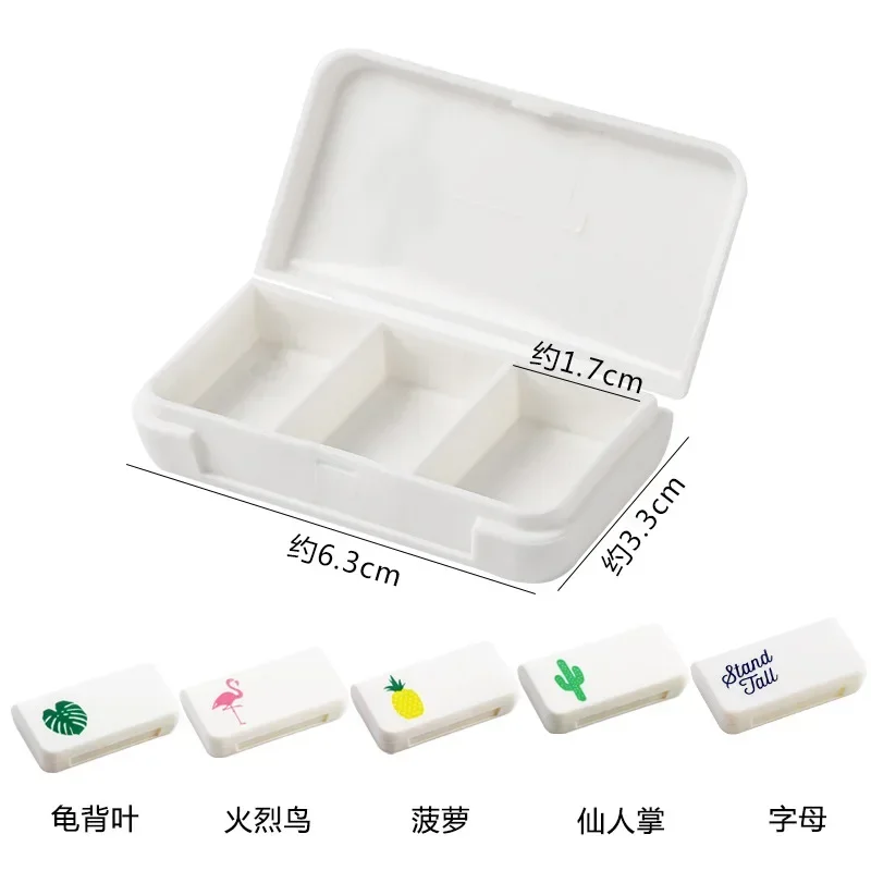 Imagem -04 - Mini Pills Storage Box Case da Pílula Flamingo Cacto Folha Kit de Primeiros Socorros Organizador Dispenser Kits Grades