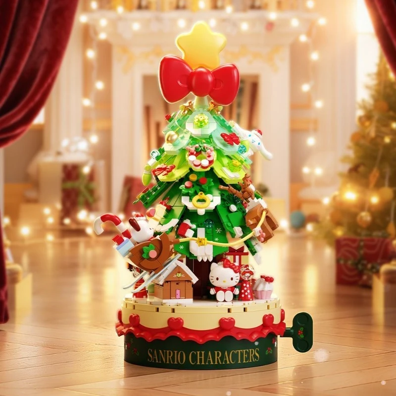 

WONDER MOON Sanrio Christmas Tree Gift Box Building Blocks HelloKitty ‌Pochacco‌ Creative Handmade Assembled Children's ToysGift