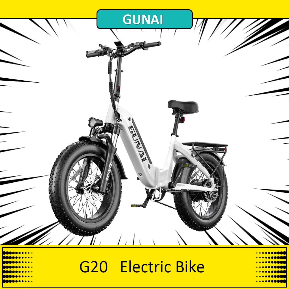 GUNAI G20 Electric Bike, 500W Motor 48V 15Ah Battery, 20*4.0' Fat Tire Ebike, 35km/h Max Speed, 120kg Max Load, Dual Disc Brakes