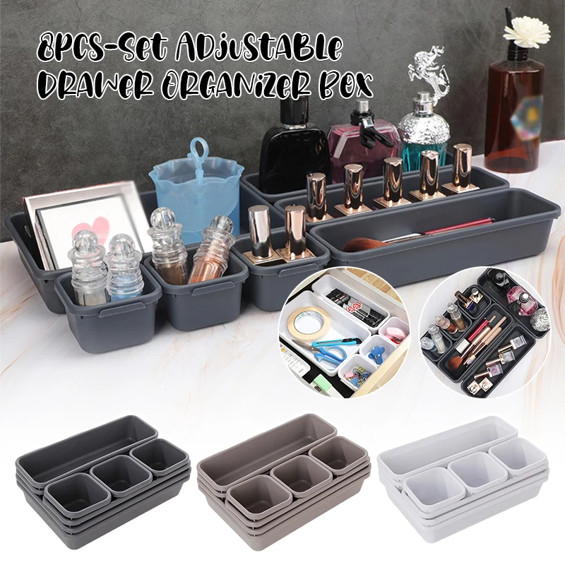 

8Pcs/set Adjustable Drawer Organizer Box Trays Make Up Cosmetics Sundries Divider Holder Kitchen Snack Bathroom Drawer Box