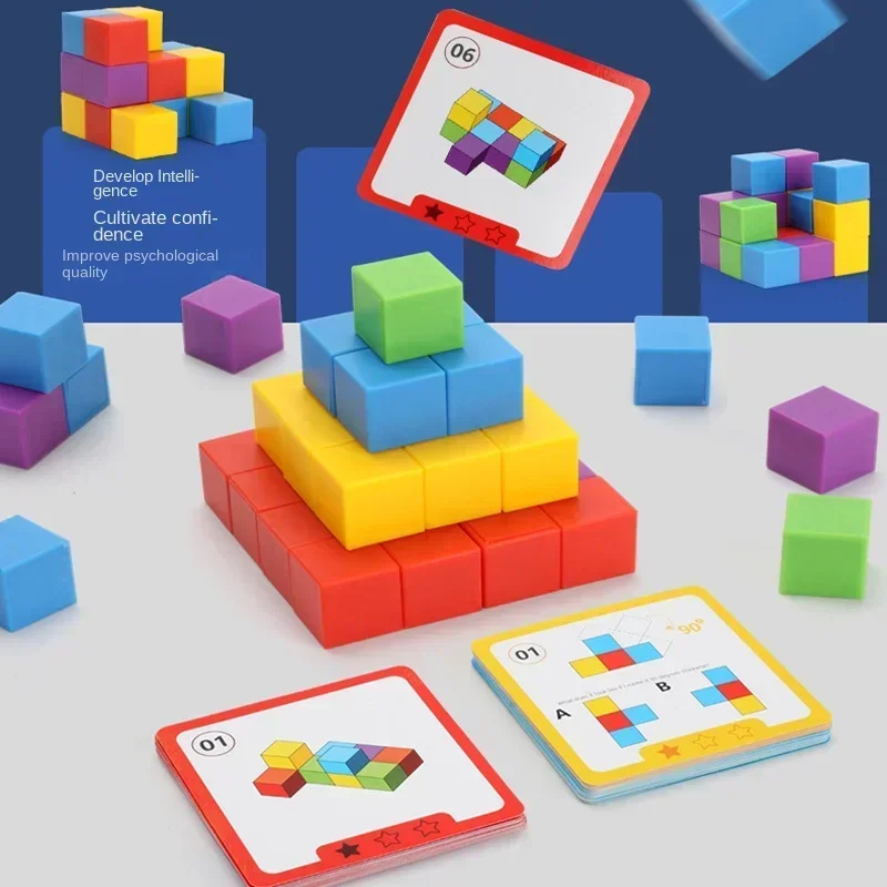 Bloc magique Montessori, Puzzle, jeu d'entraînement à la pensée logique spatiale, blocs empilables arc-en-ciel, jouets éducatifs mathématiques pour enfants