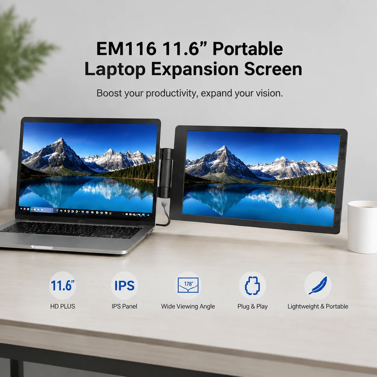 11.6-Inch EM116 Laptop Expansion Screen Game Monitor Portable USB-C Computer Display Monitor For Laptop Phone Gamer