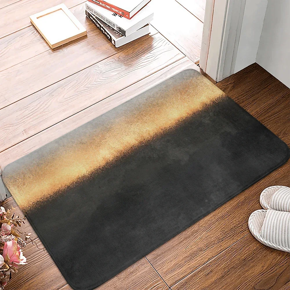 Fashion Black gold Watercolor Oil Painting Fresh Powder Blue Door Mat Bedroom Living Room Non-slip Bedside Carpet Floor Mat