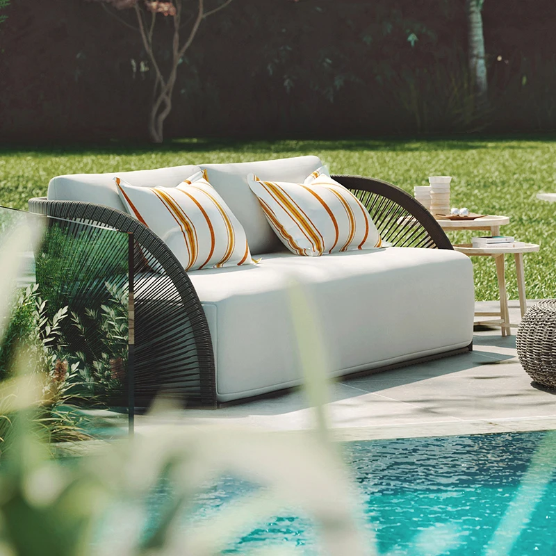 Rope Outdoor Sofa Set Hand-Made Braiding Garden Coffee Table Sectional Modern Metal Furniture