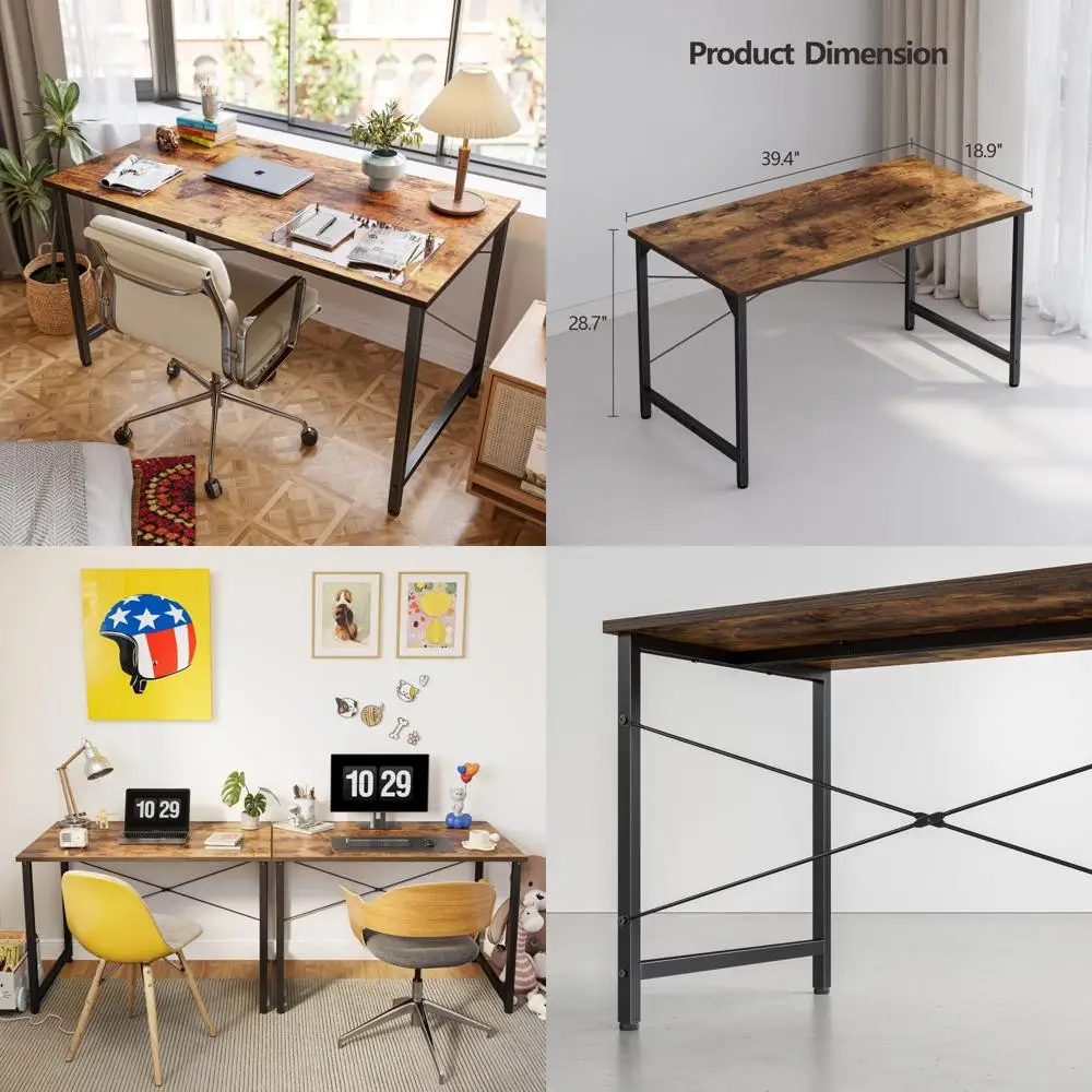 

Винтажный коричневый компьютерный стол с металлическим каркасом 40 дюймов, простой и элегантный, для домашнего офиса или кабинета