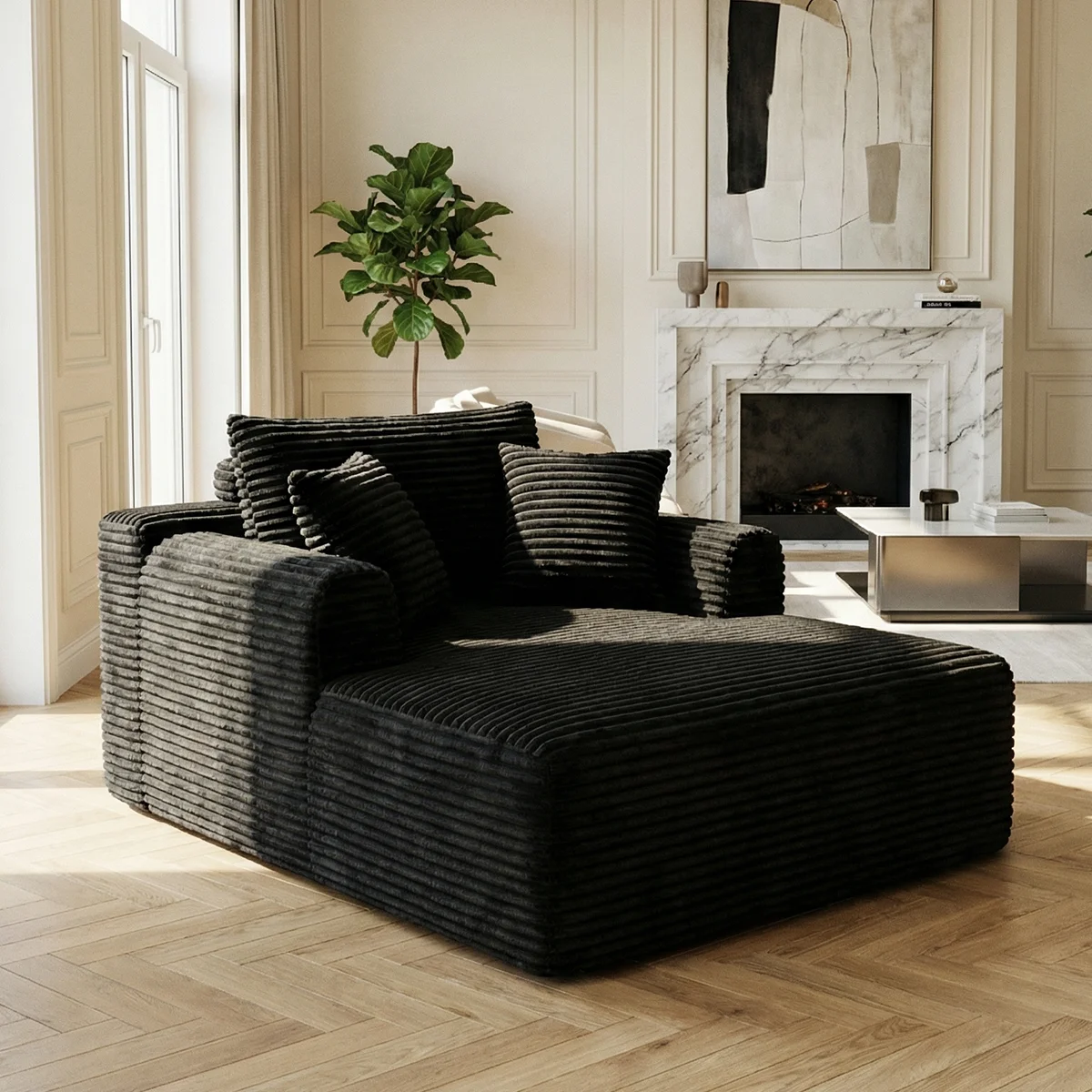Modern Corduroy Single Sofa Bed, Lounge Recliner Chair with Lumbar Support, Thick Cushion Ergonomic Cloud Sofa