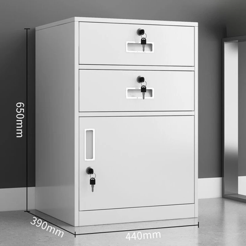 F*-Matte White Compact Office Cabinet, Lockable Desk Side Storage Locker