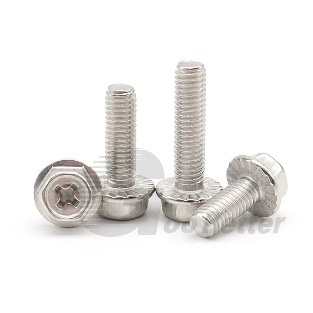 

Phillips Flange Bolt M3 M4 M5 M6 M8 304 Stainless Steel Cross Recessed Hex Head Screws Hexagon With Washer Serrated Flange Bolts