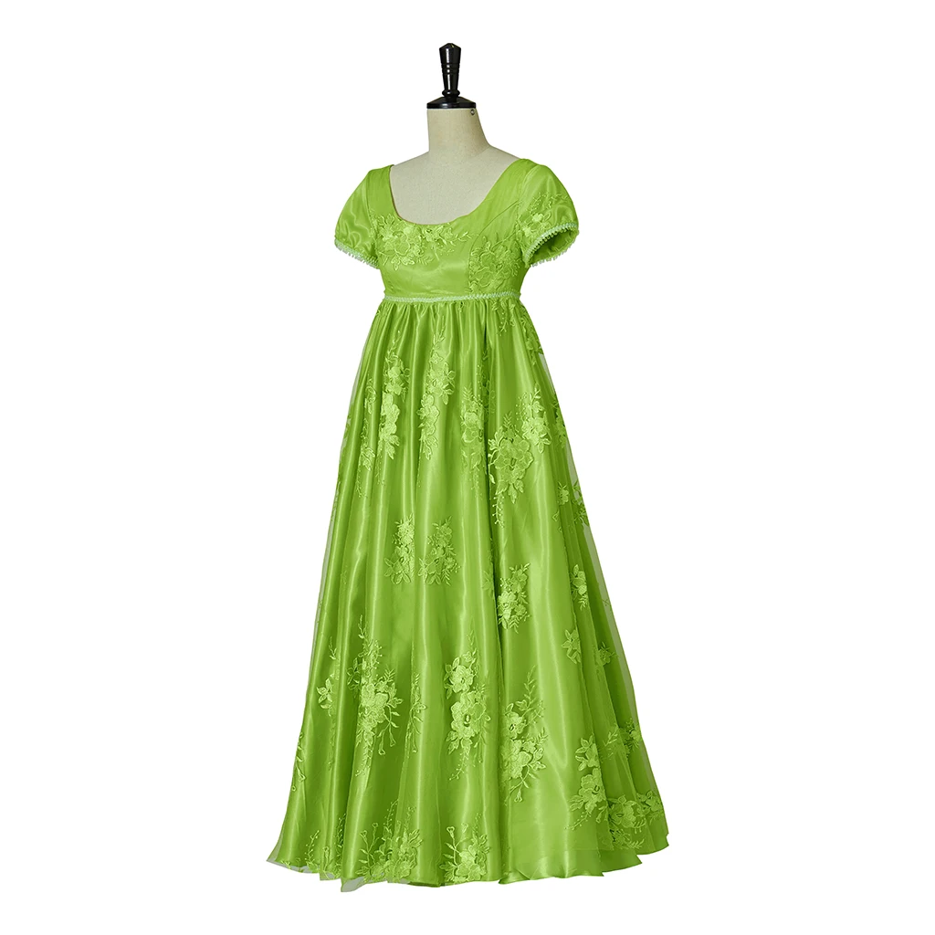 Womens Penelope Featherington Cosplay Costume Green Regency Era High Waistline Dress Jane Austin Tea Party Gown Halloween view 2
