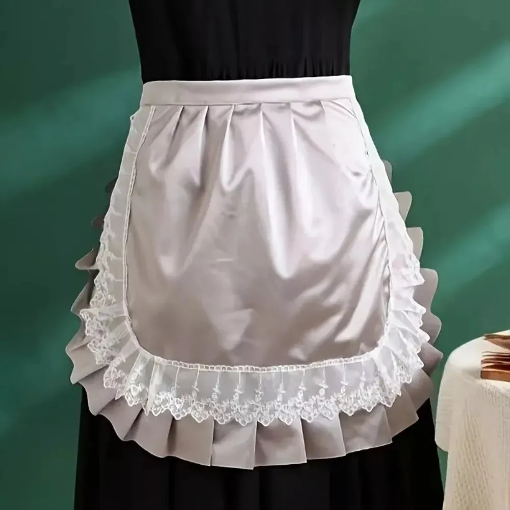 New Ruffle Lace Trim Ruffled Half Apron Solid Color Water Resistant Kitchen Apron Women Kitchen Home Cleaning Apron