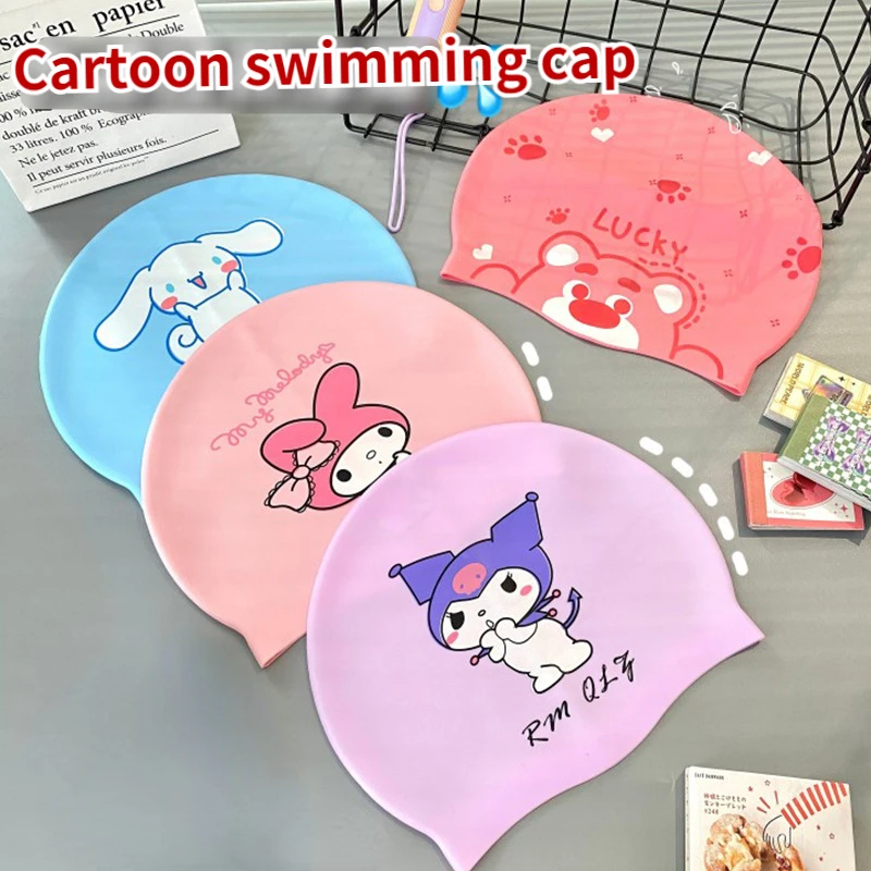 Kuromi Girls' Swimming Hat Children's Cartoon Silicone Hat Waterproof Comfortable Professional Ear Protection Safe Swimming Hat