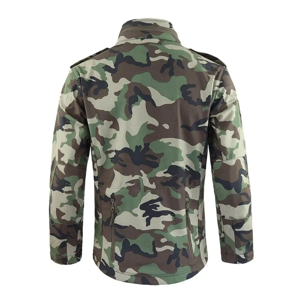 Outdoor Soft Shell Camouflage Suit Men's Multi Pocket Fleece Hooded Jacket Hiking Camping Hunting Tactical Suit