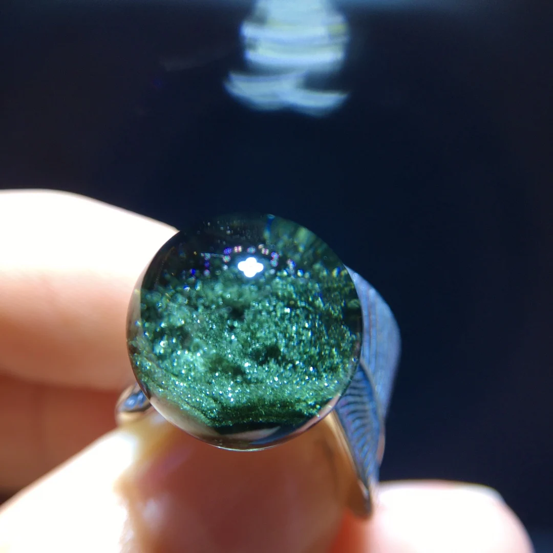 

Натуральное зеленое фантомное регулируемое кольцо для мужчин, серебряная бусина 925, фантом 13,5 мм, круглые женские и мужские ювелирные изделия AAAAAA