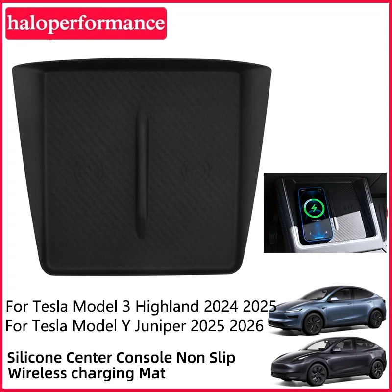 For Tesla Model Y Launch Juniper 2025 Wireless Charging Silicone Pad Central Control Charger Protector Non-Slip Mat Accessories