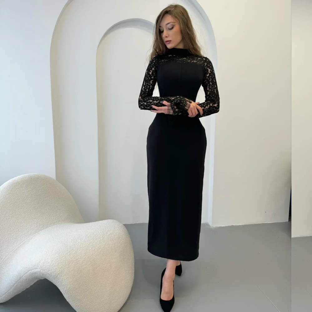 Jersey Pattern Clubbing A-line High Collar Bespoke Occasion Gown Midi Dresses