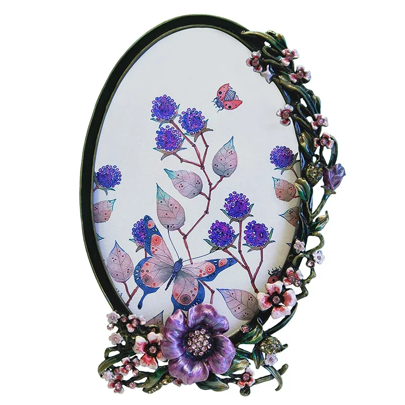 

3 inch 6 inch oval flower photo frame baby children's birthday gift table model room enamel decorative ornament