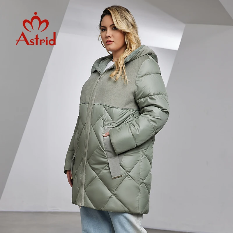 Astrid Women\'s Winter Jacket 2023 Plus Size Women Parka Long Bio Down Jackets Stitching Design Thick Fleece Hooded Quilted Coat