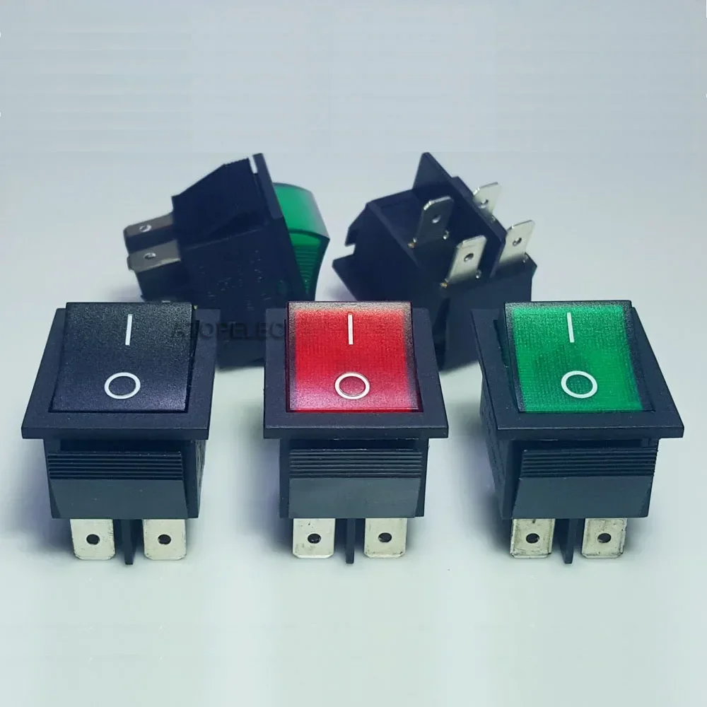 2pcs Mains 4pin DPST Snap-in ON-OFF illuminated Rocker Switch 250V 16A High Quality UL VDE Black / Red / Green