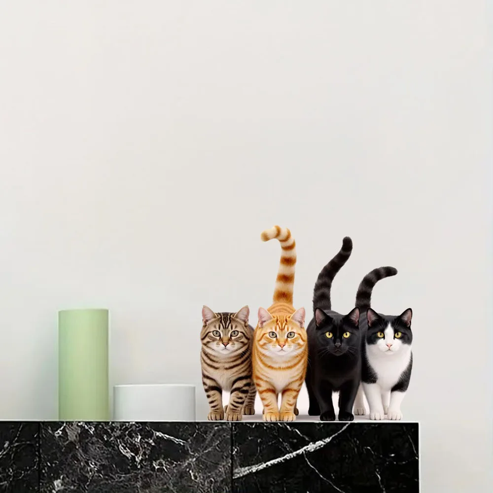 Cats Standing Against Black Background Stickers, Art Wall Decal for Home, Cabinet, Refrigerator, Door, Toilet, Decoration