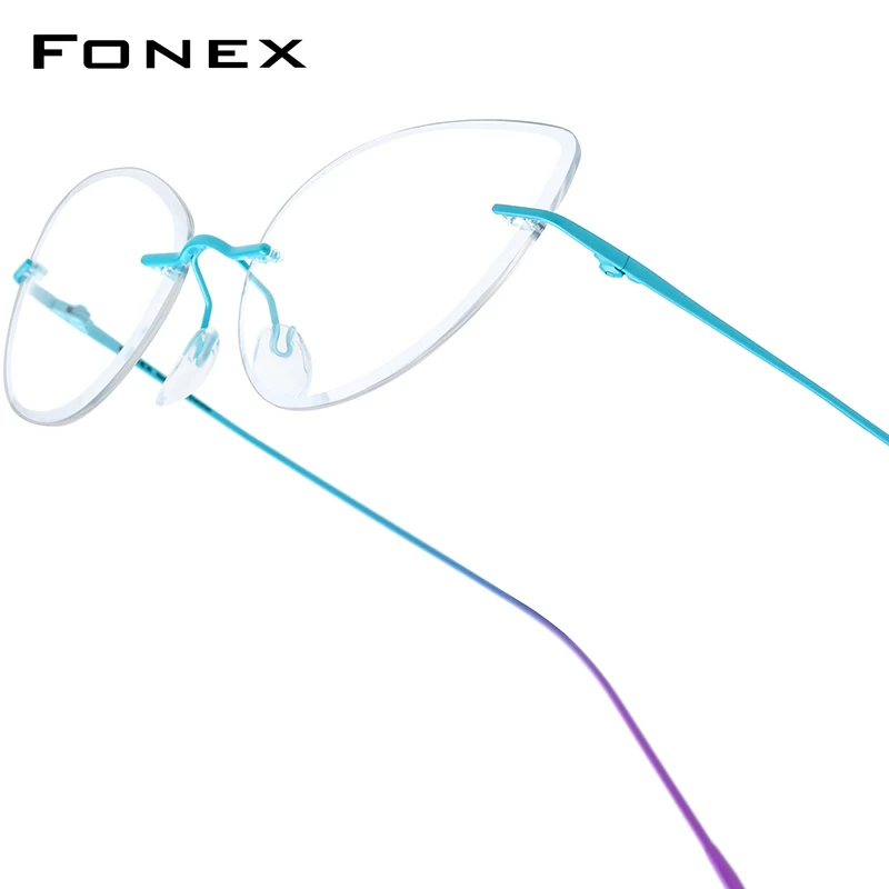 

FONEX Titanium Glasses Frame Men Brand Design Rimless Cat Eye Eyeglasses High-Quality Frameless Cateye Japanese Eyewear 85909