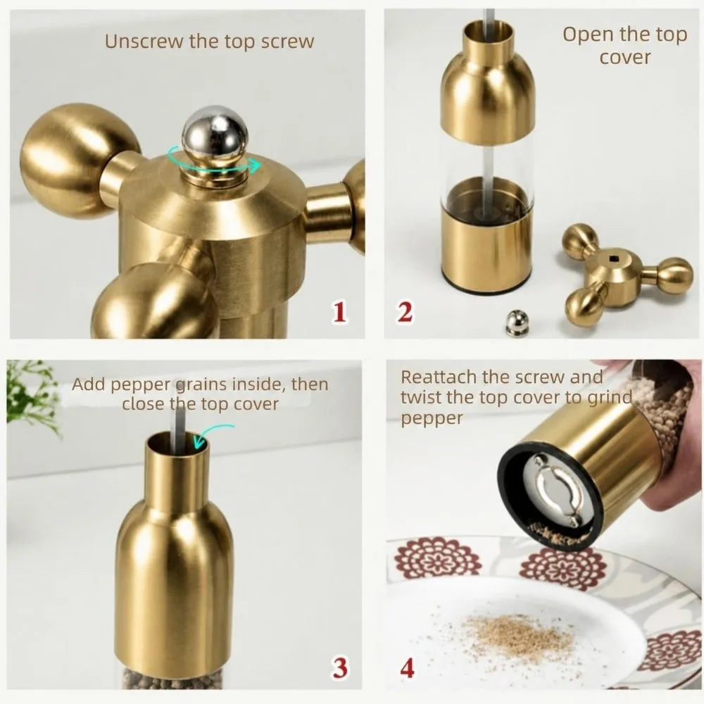Stainless Steel Manual Pepper Grinder Manual Operation Refillable Salt and Pepper Grinder Gold Rose Gold Easy-Grip Spice Grinder