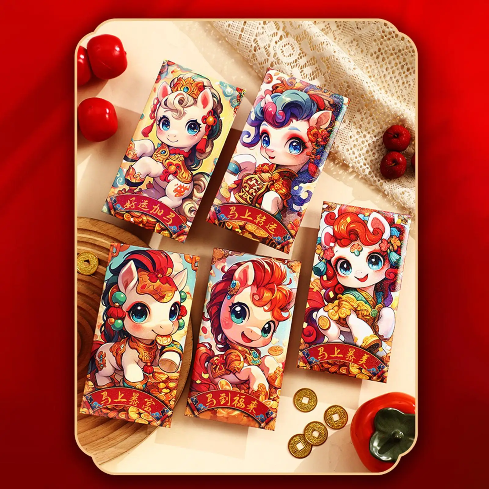مظاريف النقود الحمراء 6 قطع حزمة نقدية على شكل حصان 2026 مغلفات ورقية للعام الصيني الجديد للأولاد والبنات والكبار والأصدقاء وأعياد الميلاد