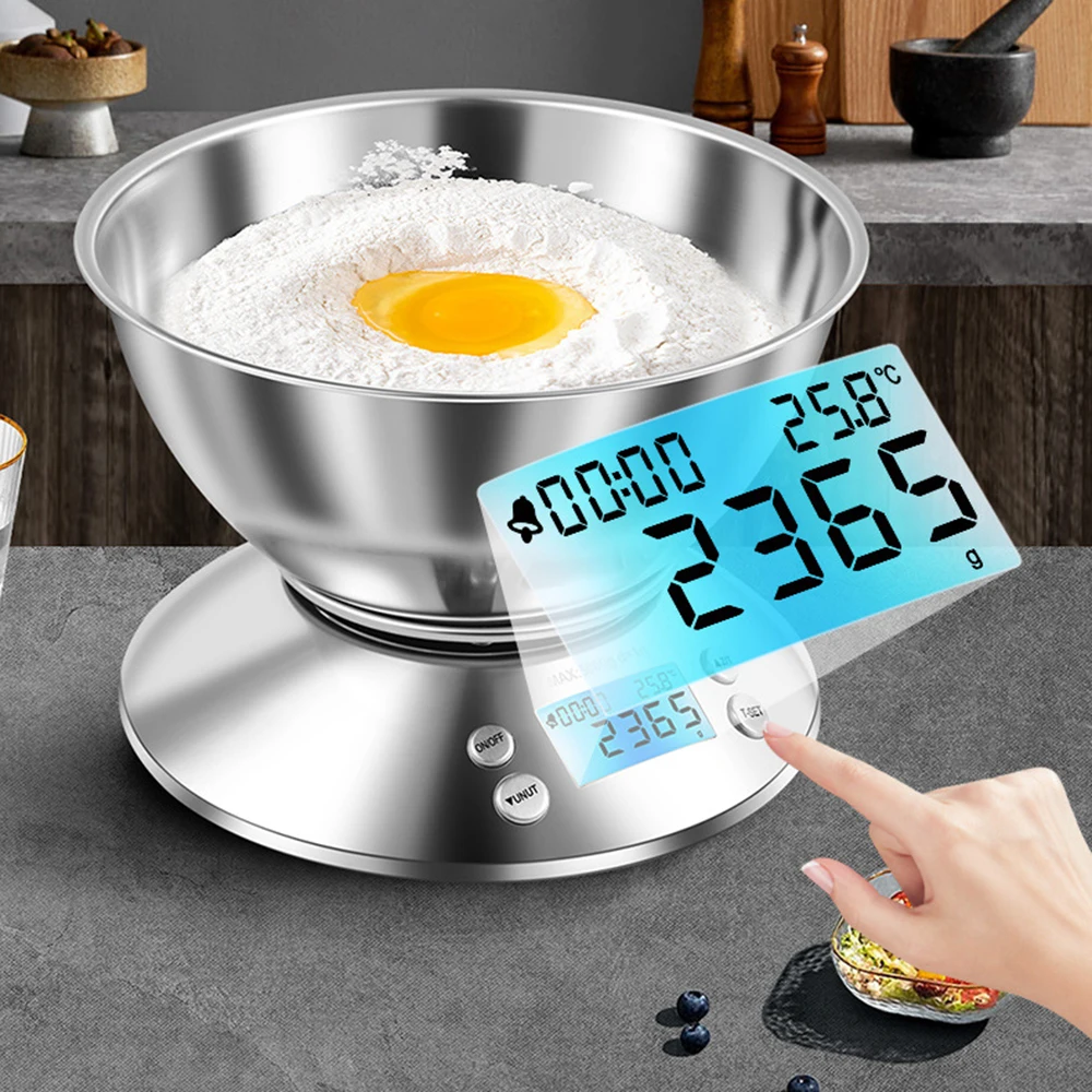 LCD Digital Kitchen Scale with Removable Bowl High Accuracy Stainless Steel Scale 5000g/1g 3000g/0.1g