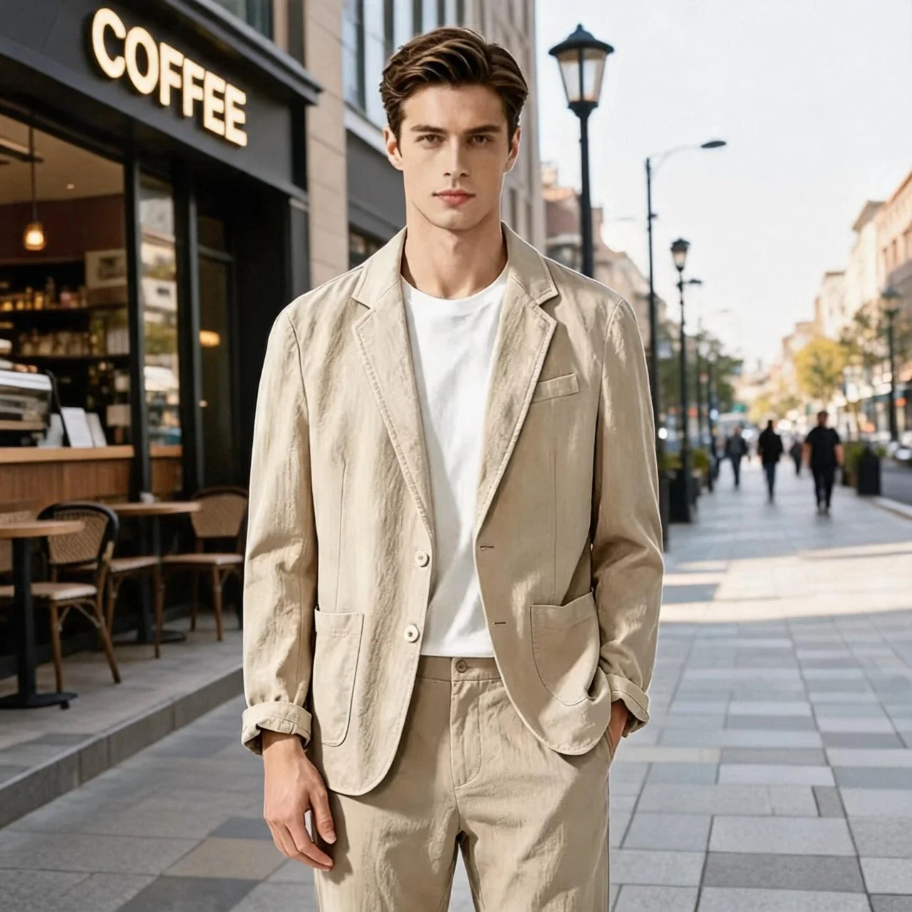 Men 100% Cotton Fashion Casual Blazer Jacket, Single Button Notched Lapel Coat, Lightweight Multi Season Daily Outerwear