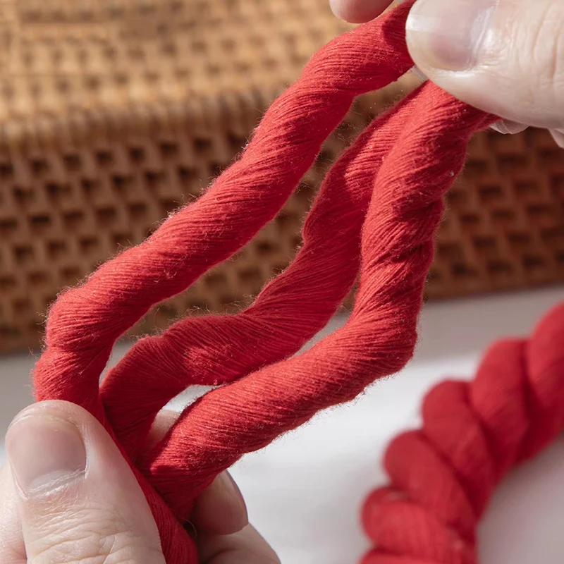 2/5/10Meter 5/8/12/20mm Red Twisted Cotton Cords for Bag Decoration Macrame Cord Knapsack Belt 3 Shares Braided Rope Sewing Yarn view 4