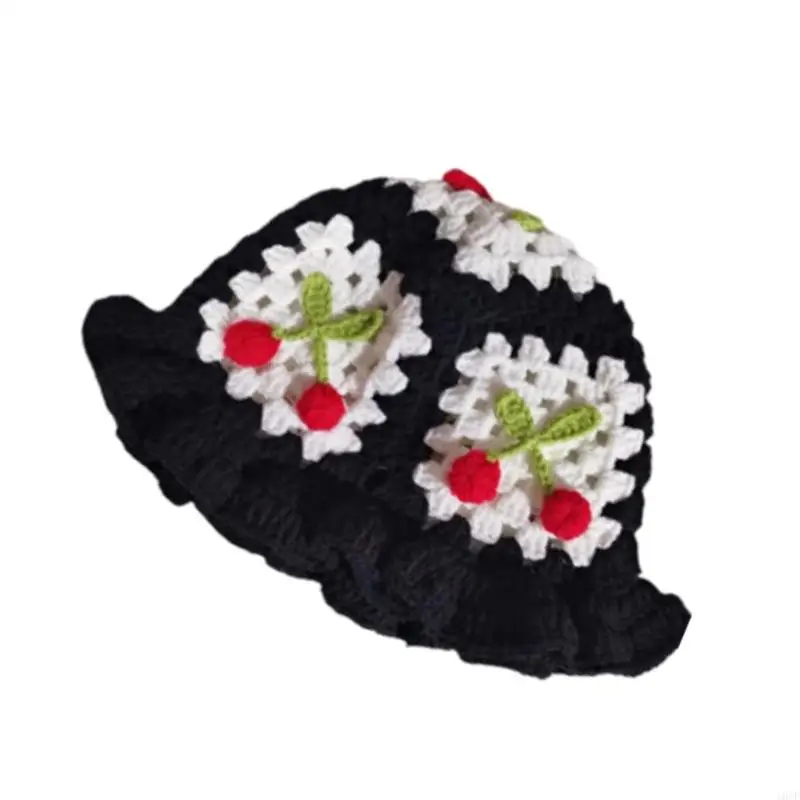 قبعة نسج أكريليك مهواة مع تصميم كرز لطيف قابلة للطي للركاب السفر و summer activitie #4