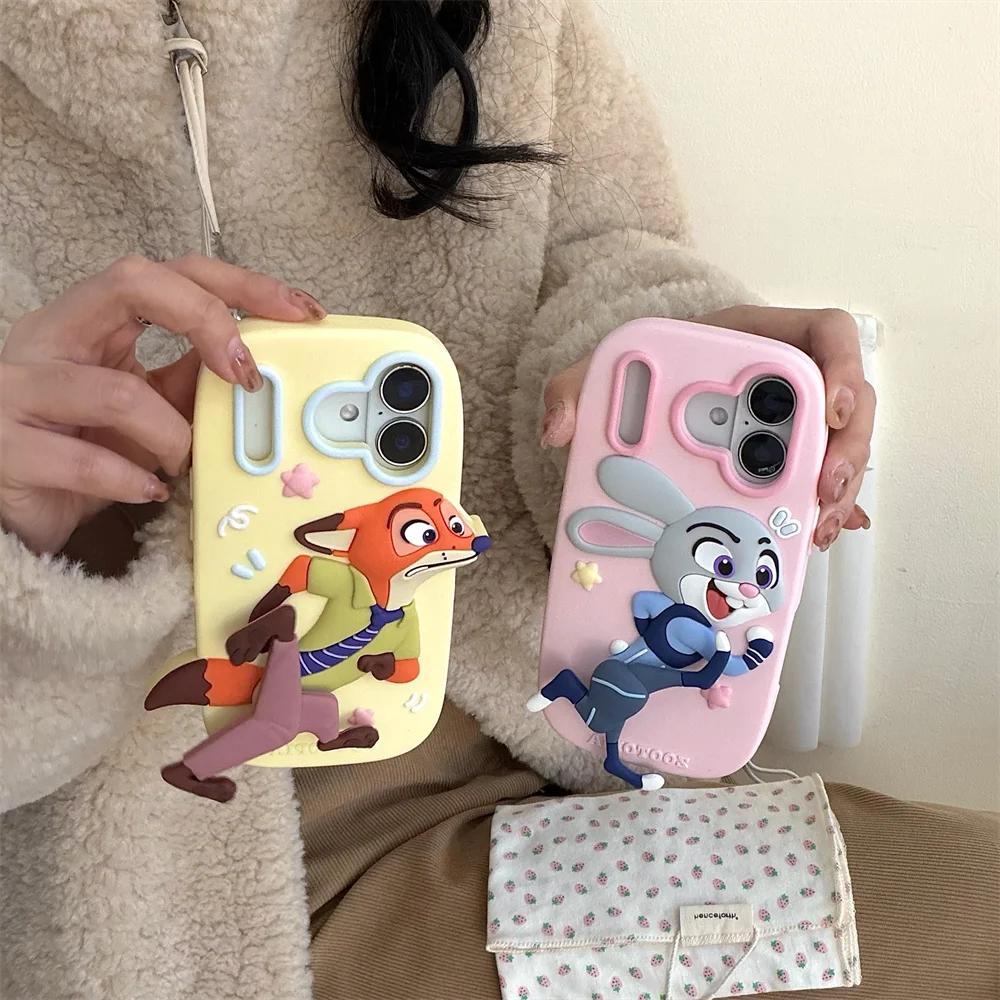

Cute 3D Animal Fox Rabbit Silicone Phone Case for iPhone 13 14 15 16 Pro Max 17 Pro Cover Cartoon Cases Soft Shockproof Funda