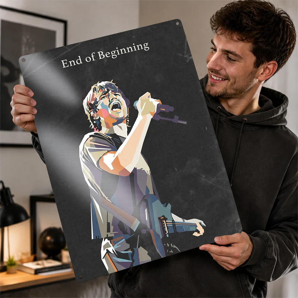 End Of Beginning Singer Portrait Aluminum Poster Geometric Wall Art For Listening Room Personalized Metal Sign Birthday Gift