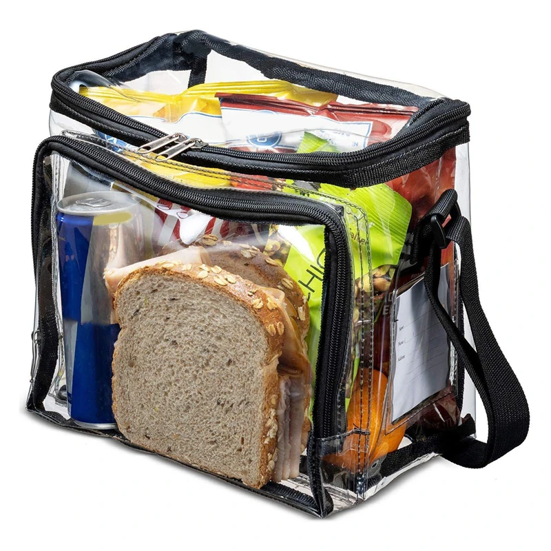 

Cross-border PVC clear lunch bag Adjustable strap front storage compartment mesh pocket wilderness lunch bag Simple All-Match