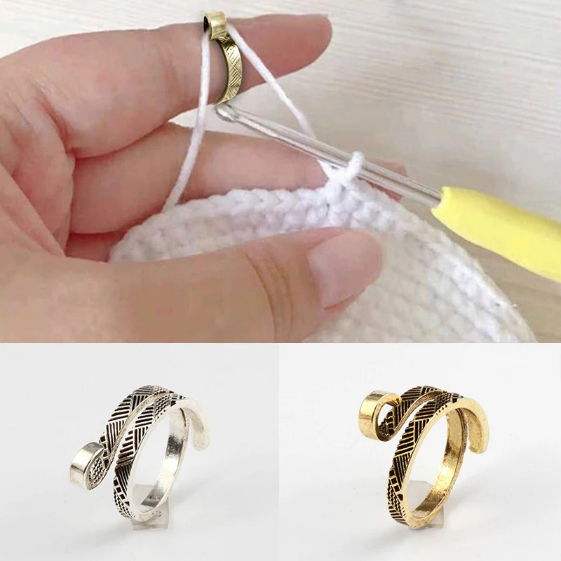 1Pcs DIY Knitting Loop Crochet Tool Multi Style Ring Finger Wear Thimble Yarn Adjustable Open Finger Ring Sewing Accessories