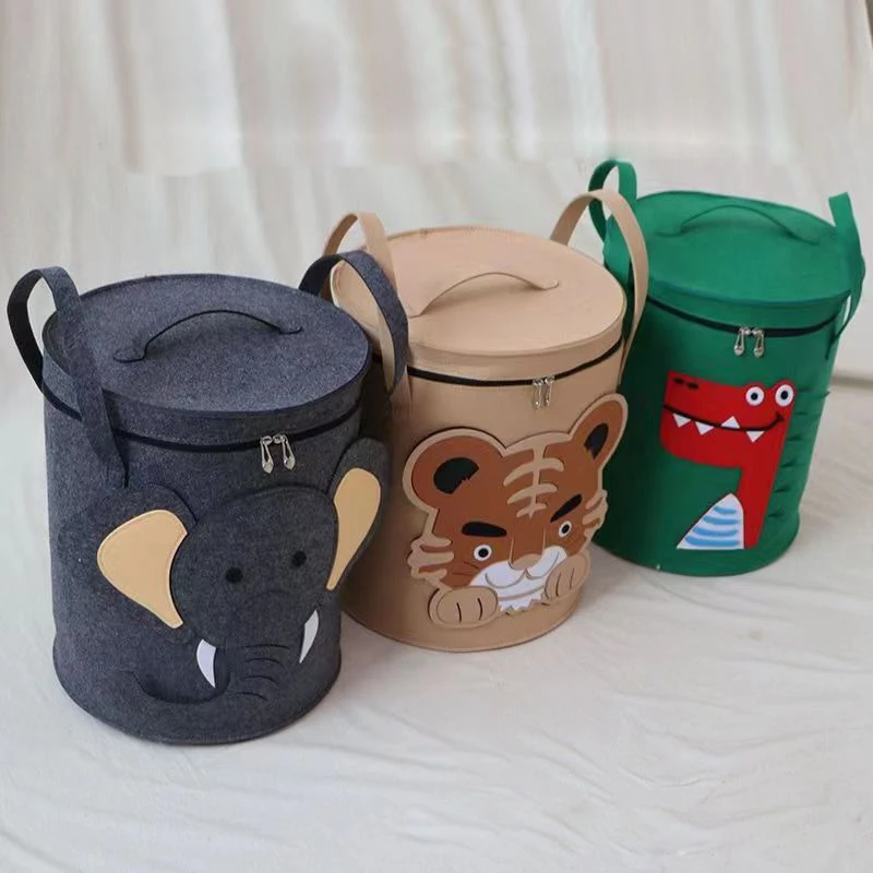 Felt Laundry Basket Kids Toy Storage Bin with Lion Shark Cartoon Design Cute High Value Hamper Organizer Home Supplies