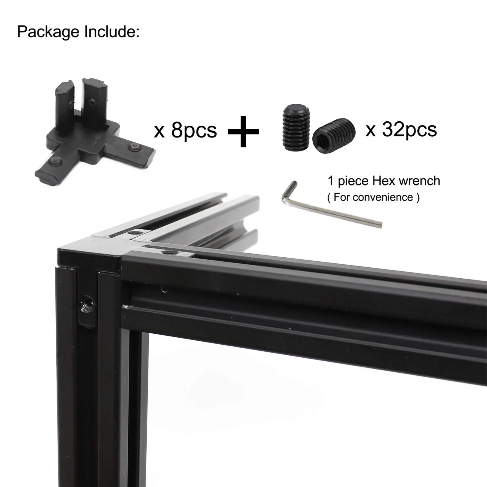 8 stücke Schwarz 3 Weg End Winkel Halterung Anschlüsse Für Europa Standard Aluminium Extrusion Profil 2020 Serie Buchse 6mm mit Schrauben – Detail 11