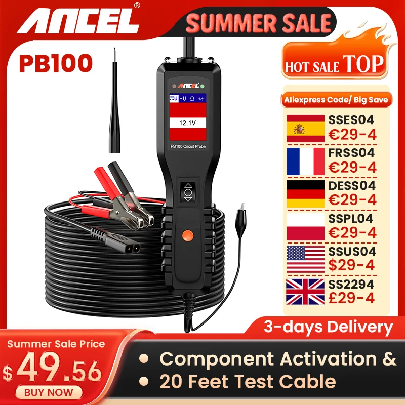 

ANCEL PB100 Автомобильный тестер зонда питания 12 В 24 В Автомобильный тестовый светильник Электрический диагностический инструмент Главный комплект AC DC Digital