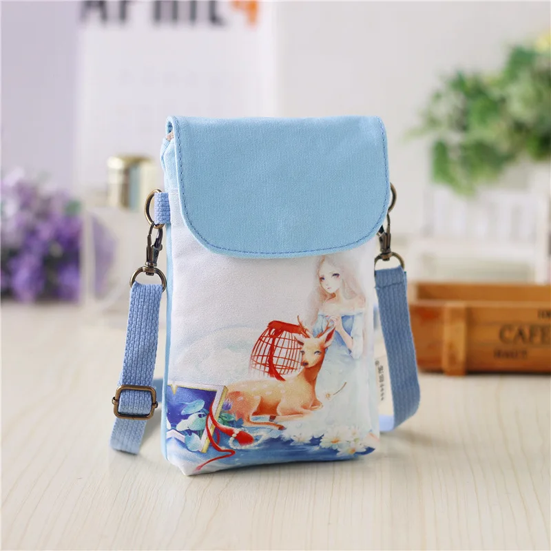 Canvas Women\'s Cotton Cartoon Shoulder Cross-body Bag Brands 2024 Ladies Handbag Female Small Phone Purse Money Pouch for Girls