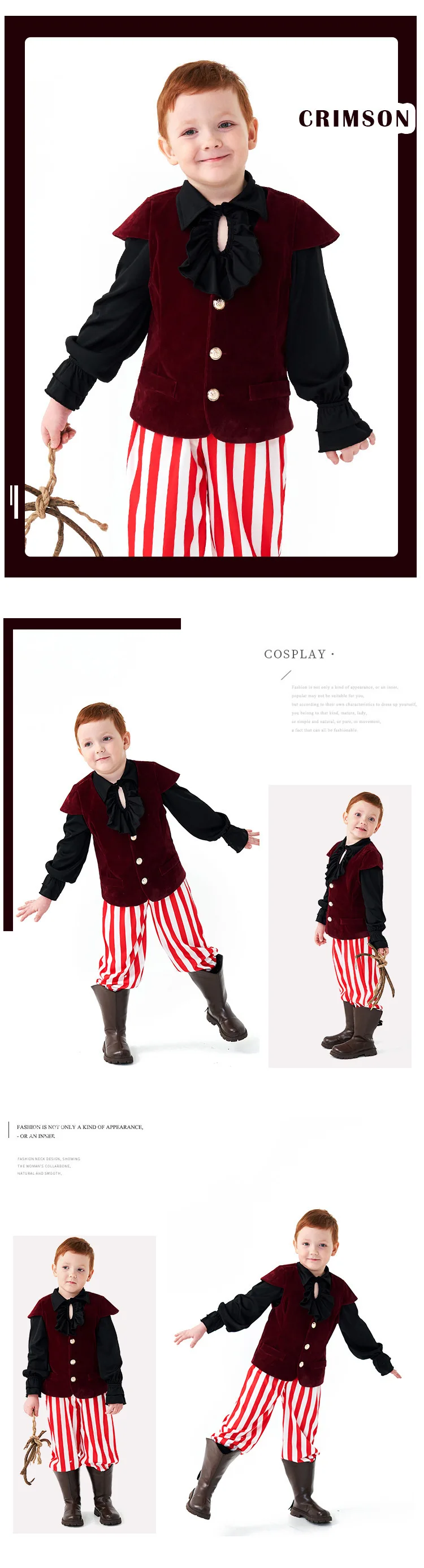 Jungen Vampir Mittelalterlicher Piratenritter 3-teiliges Set Rüschenhemd Weste Hose Halloween Bühnenauftritt Outfits Karnevalssets PS66 – Detail 7