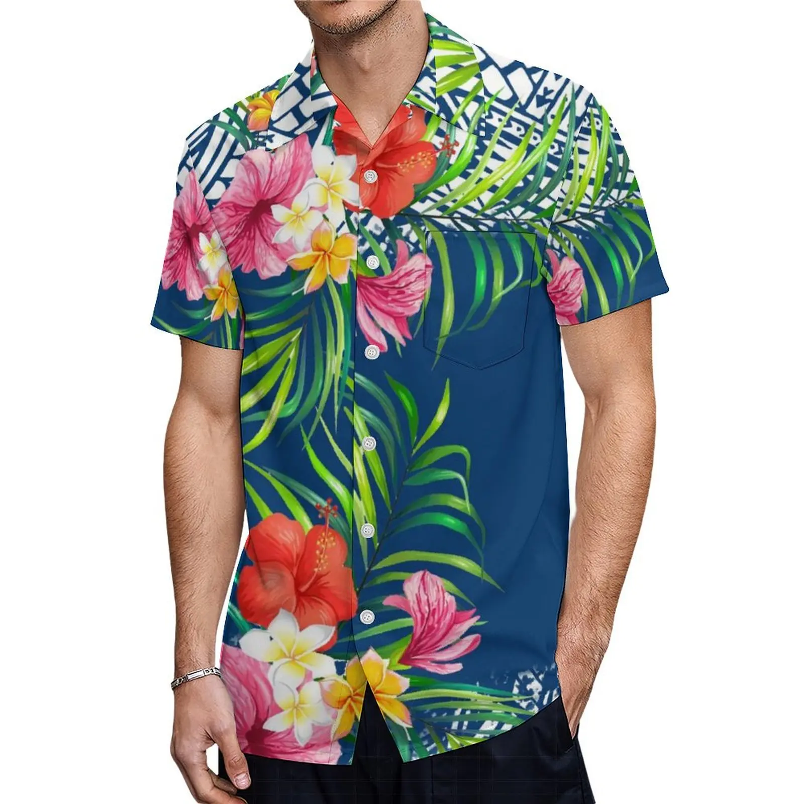 Dames V-Hals Wijd Uitlopende Mouw Slanke Jurk Polynesische Feestjurk Hawaii Heren Tops Shirt Eiland Coupleswear