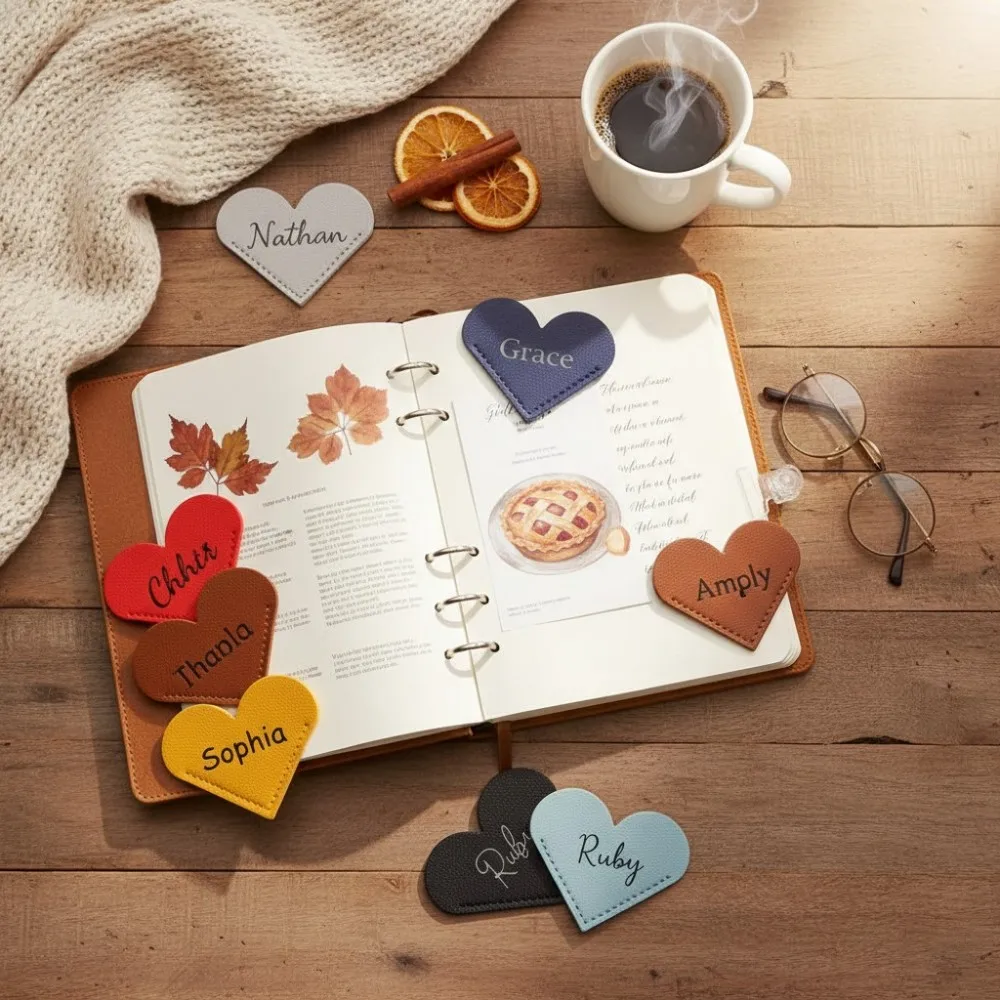 

Vintage Custom Leather Heart Bookmark Hand-made Page Corner Protectors Aesthetic Reading Supplies Personalized Gift Book Lover
