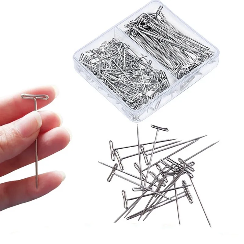 50Pcs T-Pins Needles For Blocking Knitting Modelling Crafts Quality Wig T Pins For Holing Mannequin Head Type Sewing Hair Salon