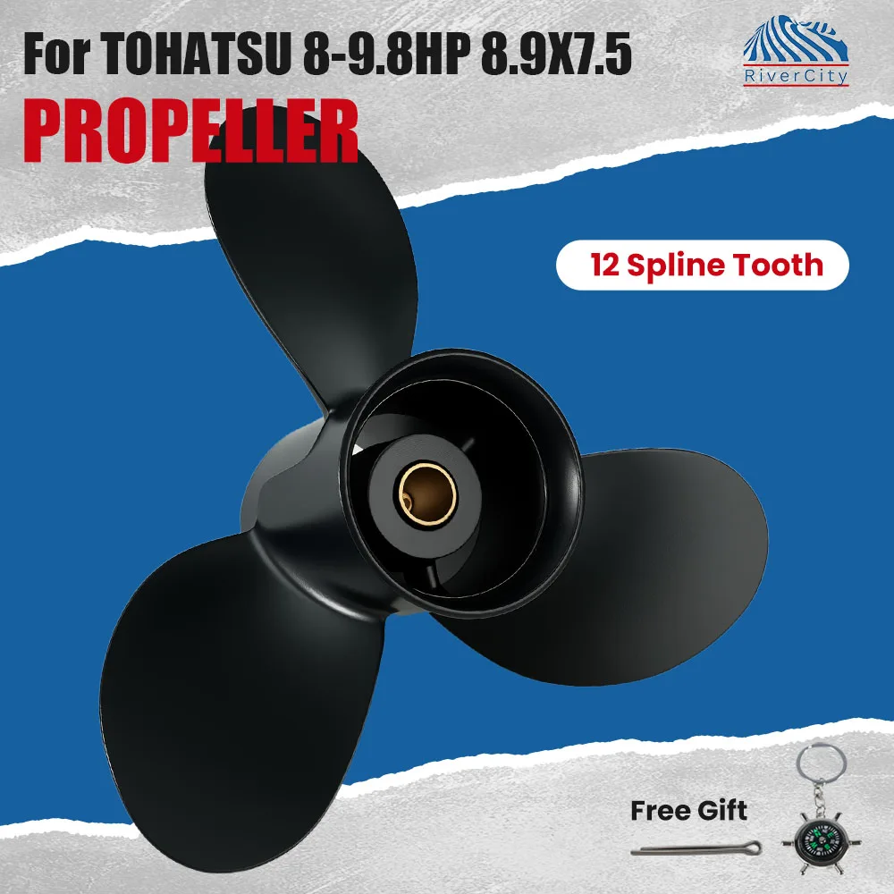 Outboard Propeller 8.9x7.5 For Tohatsu Nissan 8HP 9.8HP 12 Spline Aluminum Alloy Screw 3 Blade Boat Engine