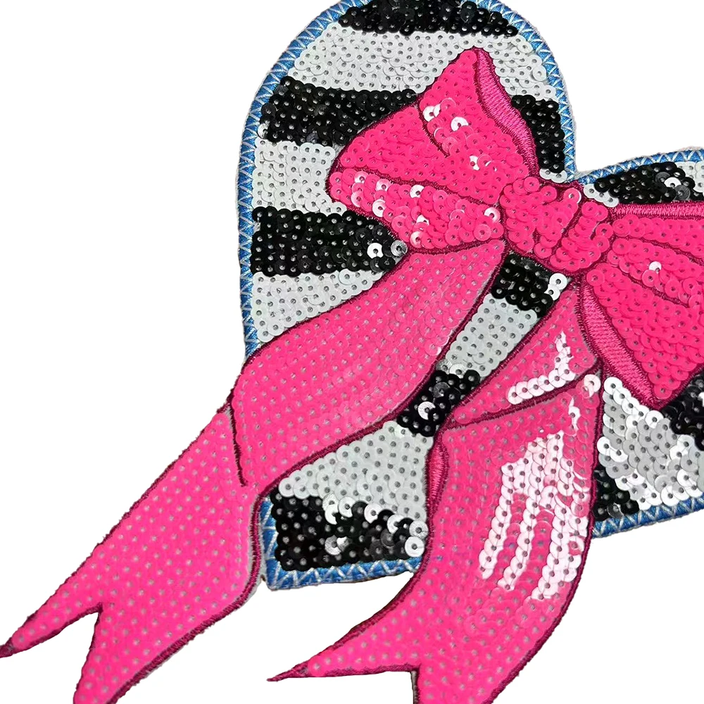 One Piece Embroidery Sequins, Large Iron On Heart-shaped Bow Embroidered Patch, Fashionable Retro DIY Clothing Accessories view 6