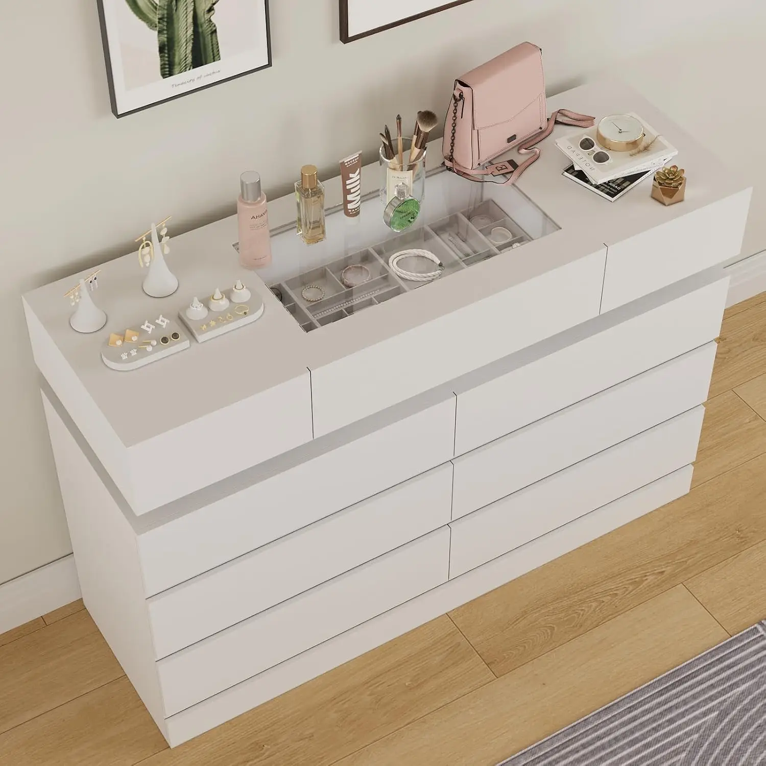 White Dresser for Bedroom 6 Drawer Dresser Organizer for Closet Clothes Chest of Drawers 47’’ Modern Storage Cabinet