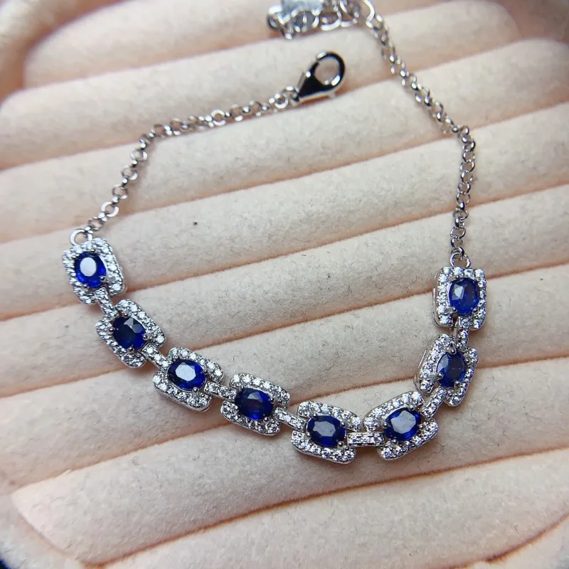 YULEM 925 Pure Silver Natural Blue Sapphire Gem Bracelet Exquisite Fashion Women's Jewelry Exquisite Luxury Jewelry